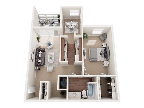 Floor plan for 1 bed, 1 bath, 656 sqft